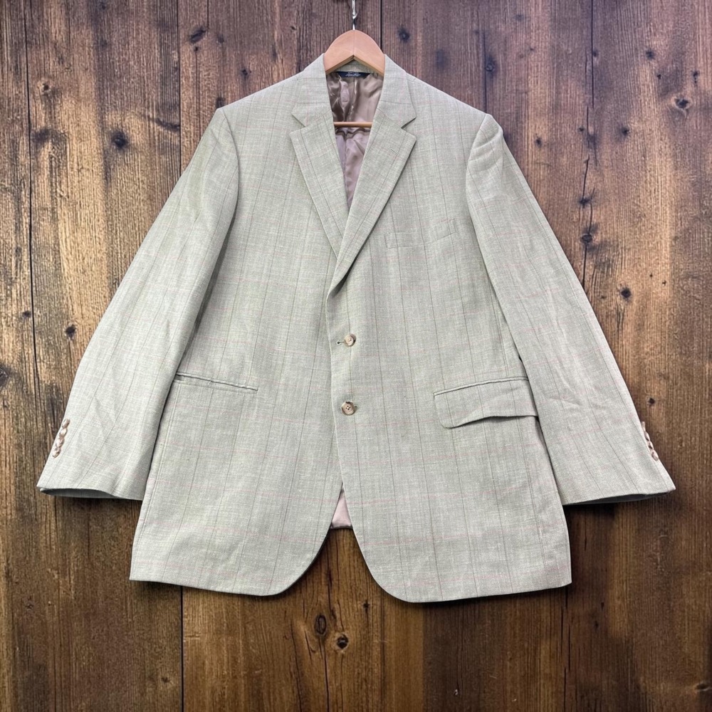 Ben Silver Charleston Mens 46L Sport Coat Summer Blazer Green Linen Windowpane